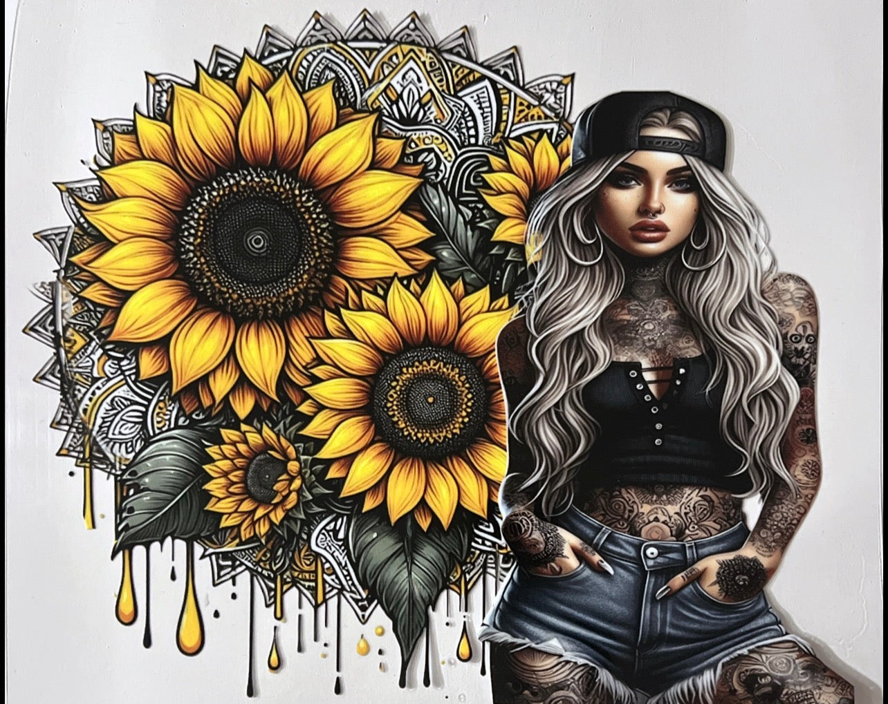 #1Tattoo girl sunflower 24 ounce wrap