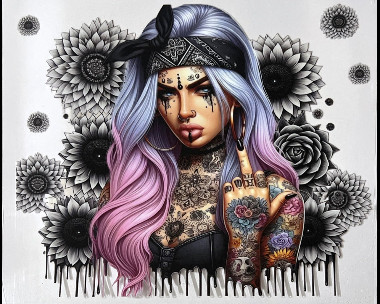 #1 Tattoo girl, middle finger 24 ounce wrap