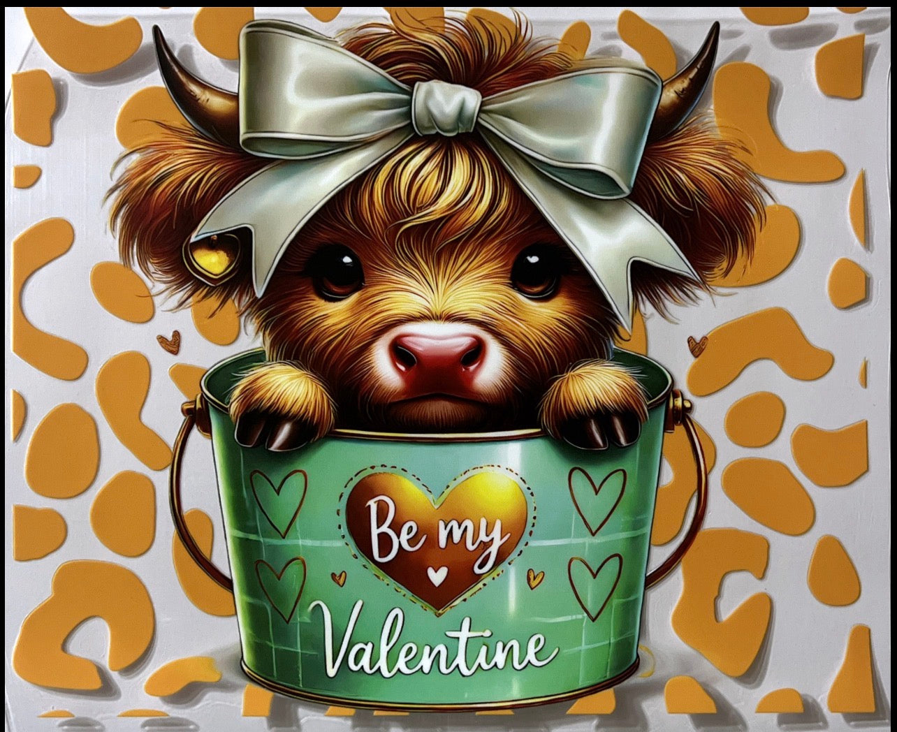 #1 Highland cow Green Valentine 24 oz wrap