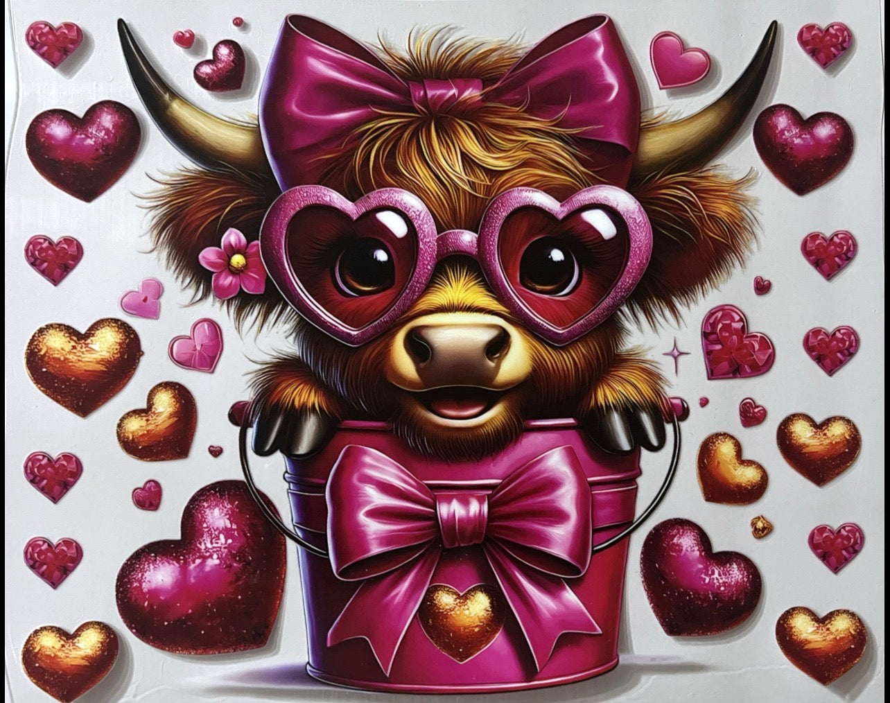 Highland cow pink hearts, 24 ounce wrap