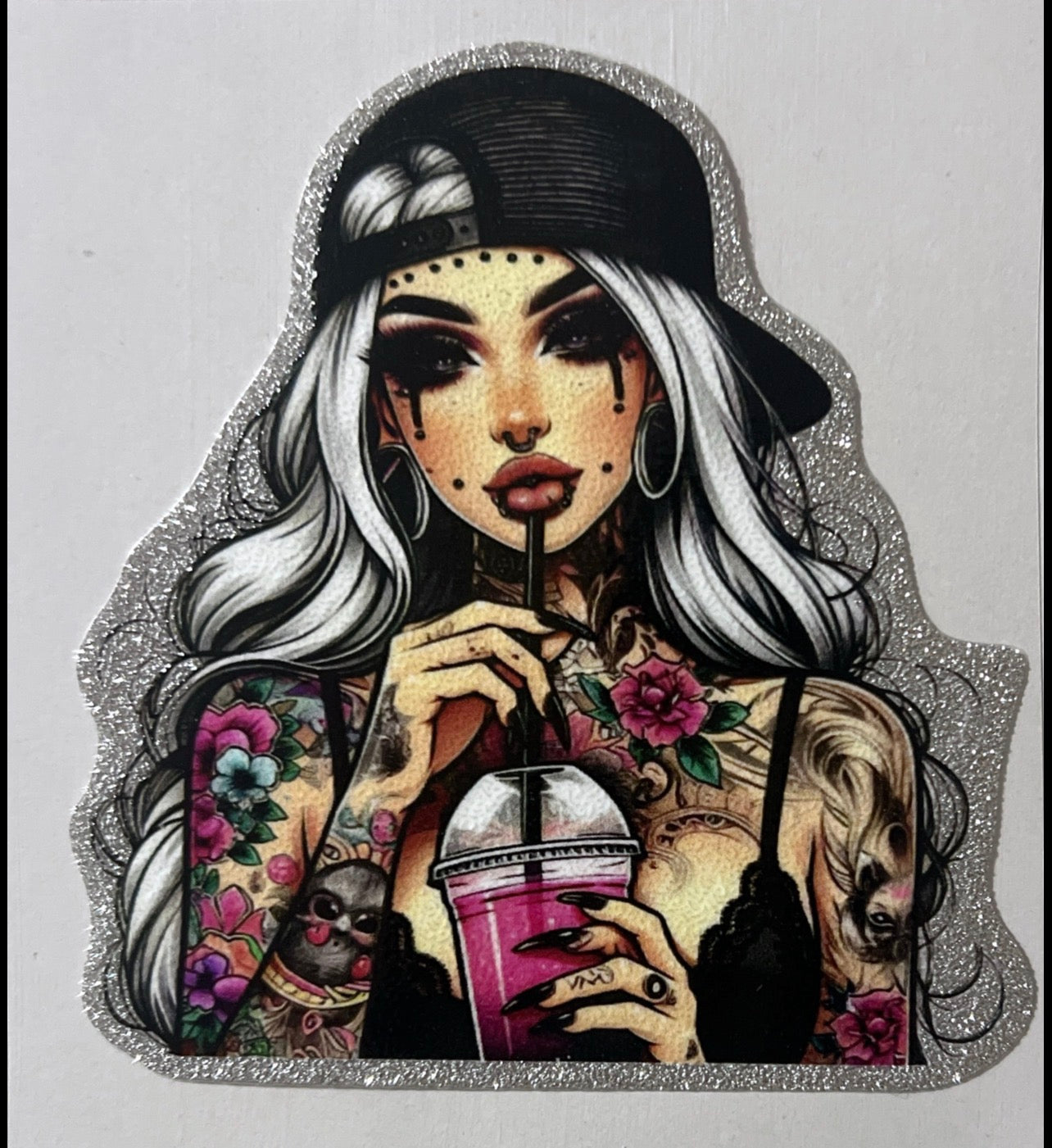 #1 tattoo girl drink small decal